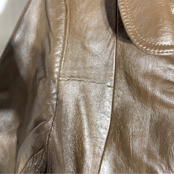 Vintage Brown Leather Belted Jacket XS - Picture 7 of 14